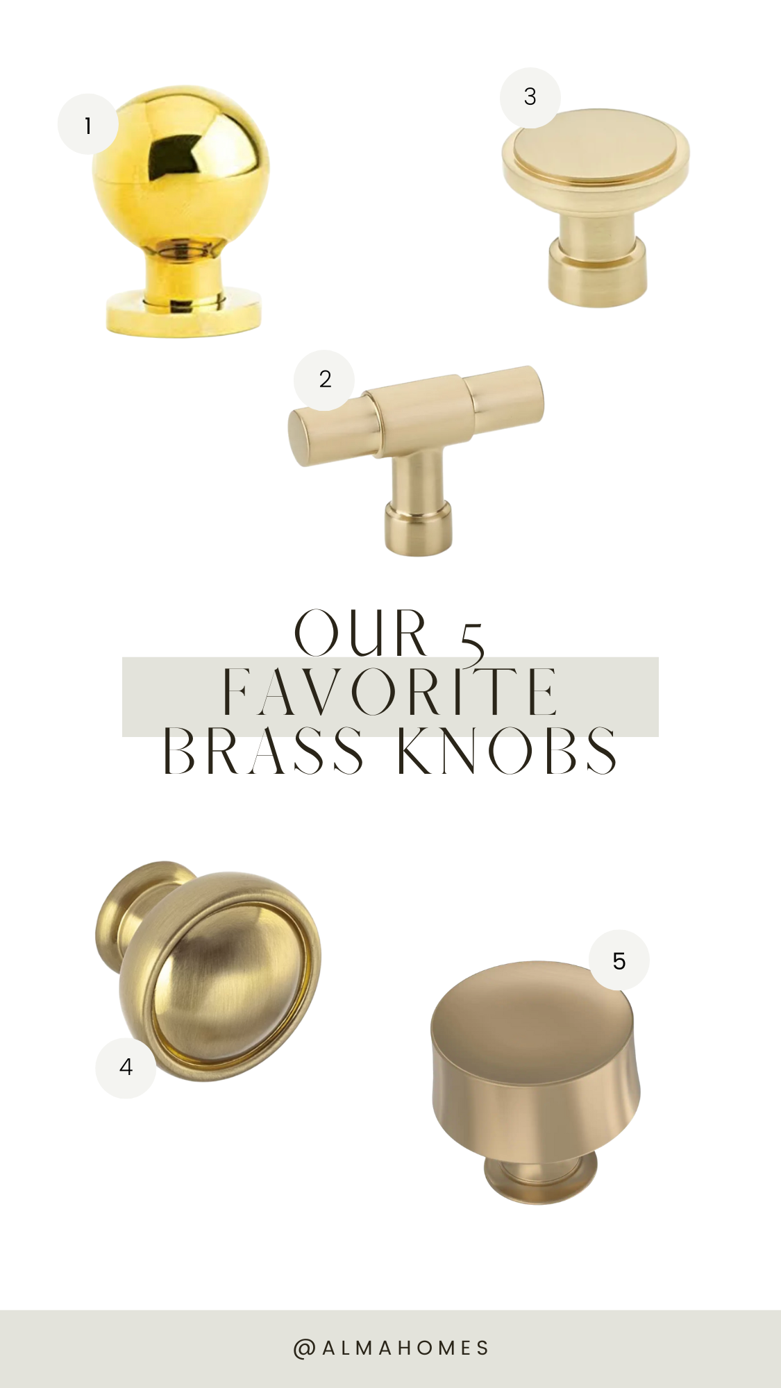 Five brass knobs
